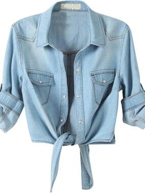 Omoone | Crop Chambray Denim Shrug with Top Tie Knot